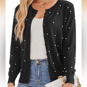 Grace Karin Black Pearl-Studded Button Cardigan